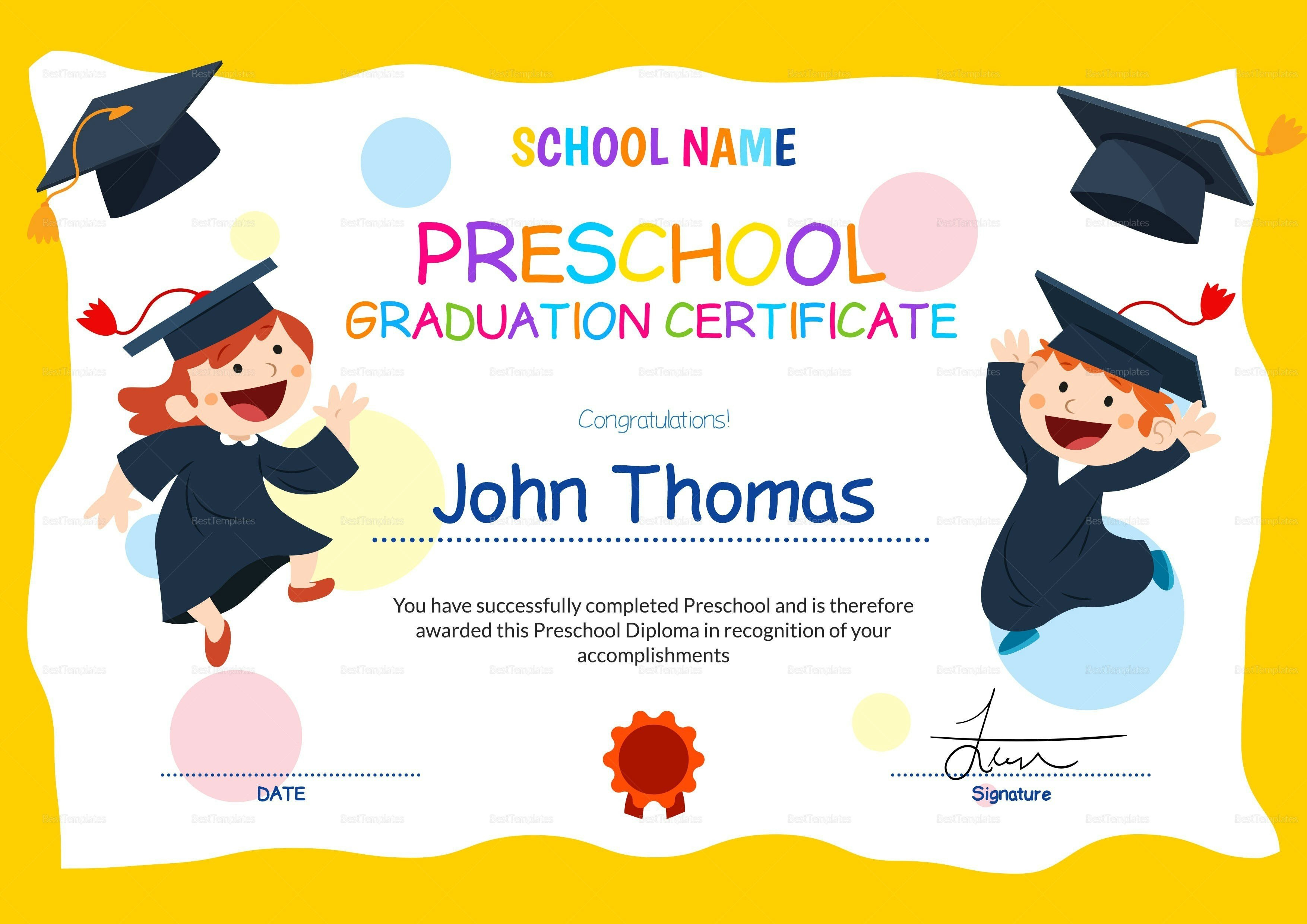 Preschool Certificate Templates  Pdf  Free  Premium Templates for Preschool Graduation Certificate Template Free