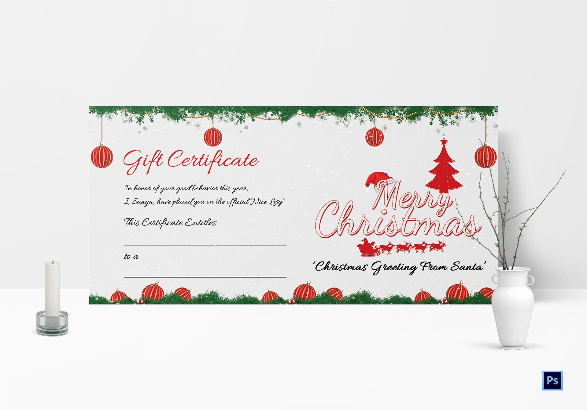 Printable Merry Christmas Gift Certificate Template In Adobe Photoshop within Merry Christmas Gift Certificate Templates
