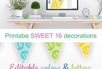Printable Sweet  Decorations  Editable Banner  Customize Colors in Sweet 16 Banner Template