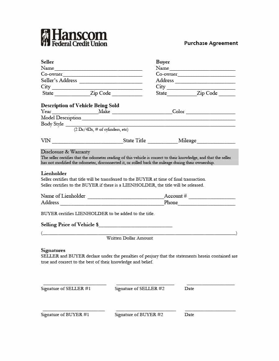 Printable Vehicle Purchase Agreement Templates ᐅ Template Lab with regard to Credit Purchase Agreement Template