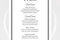Printable Wedding Menu Template For Microsoft Word • Elegant Black for Rehearsal Dinner Menu Template