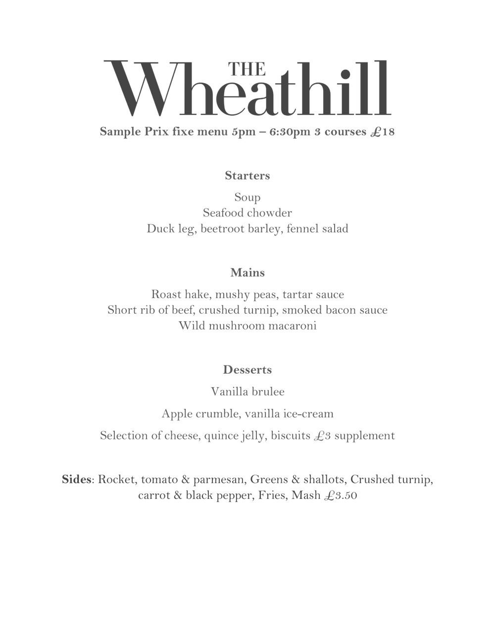 Prix Fixe Menu  The Wheathill Restaurant  Restaurant Menu Formats in Prix Fixe Menu Template