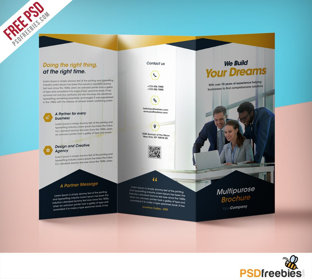 Professional Corporate Trifold Brochure Free Psd Template intended for Free Online Tri Fold Brochure Template