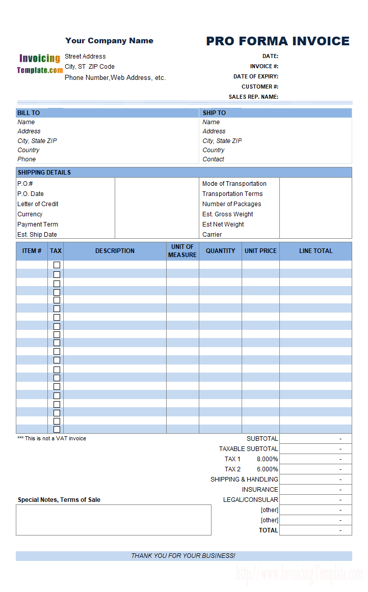 Proforma Invoice Format In Excel inside Proforma Invoice Template India