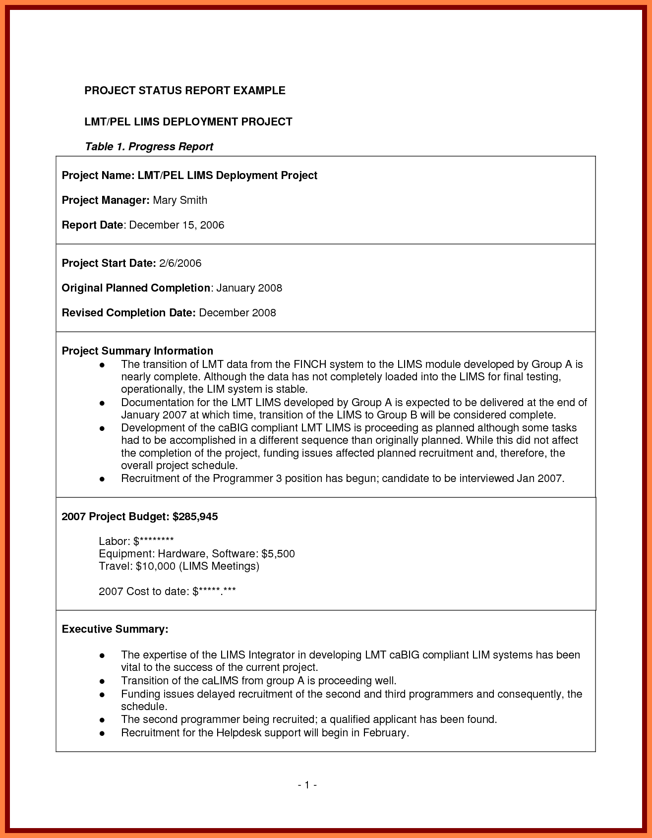 Project Management Final Report Template  Progress Report throughout Project Management Final Report Template