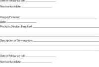 Prospect Sheet Customer Call Follow Up  Call Sheet  Catering intended for Customer Contact Report Template