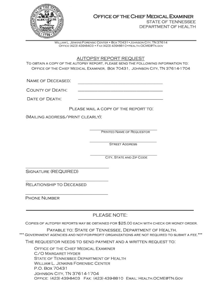 Request Autopsy Report Tn Fill Online Printable Fillable Blank In Blank