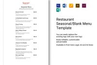Restaurant Seasonalblank Menu Template In Psd Word Publisher regarding Menu Template For Pages