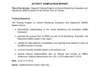 School Monitoring Evaluation And Adjustment Activity Completion inside Monitoring And Evaluation Report Template