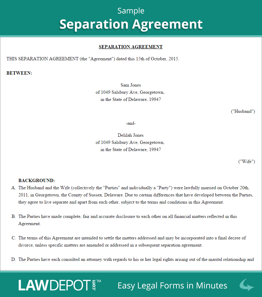 Separation Agreement Template Us Lawdepot for Free Marriage Separation Agreement Template