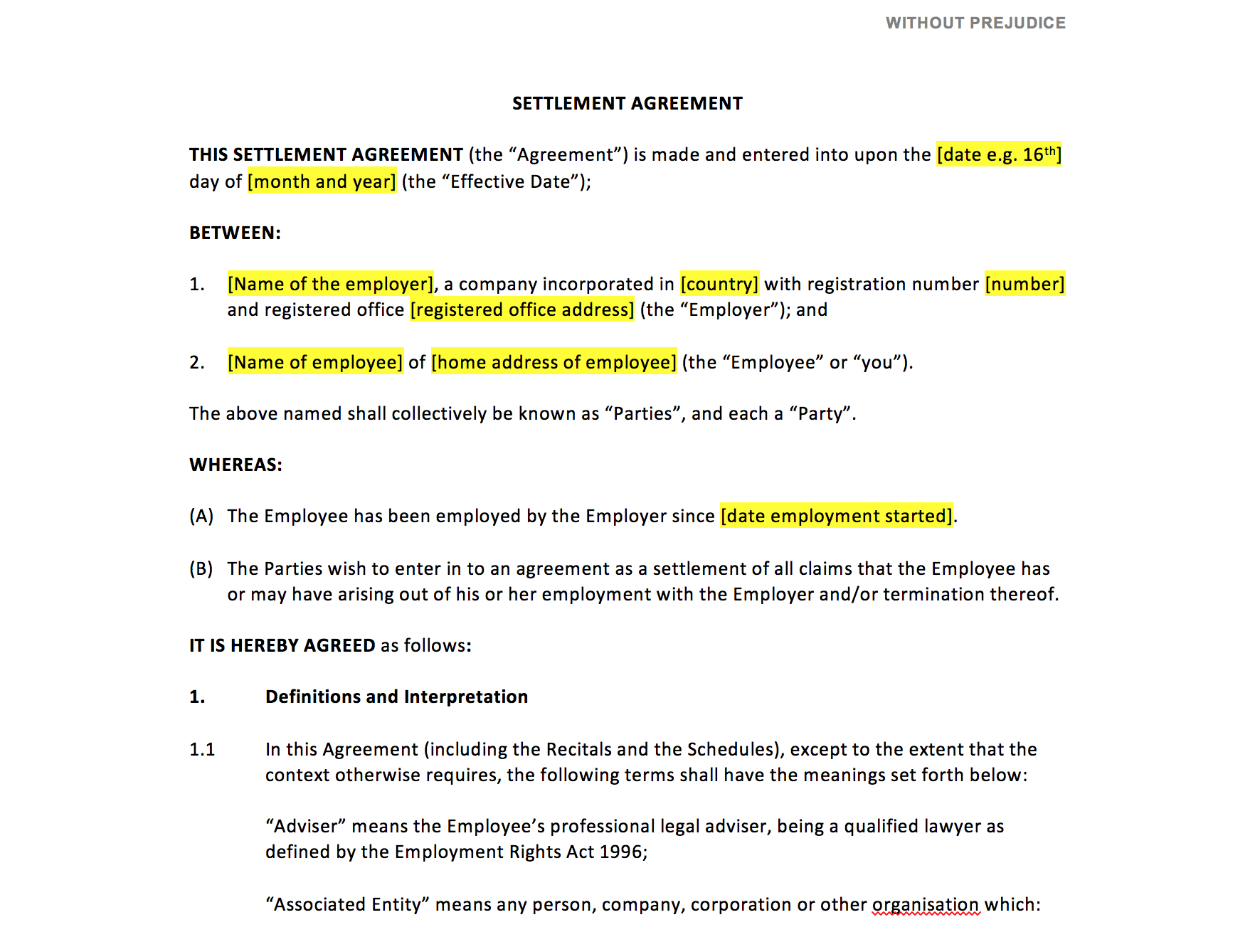 Settlement Agreement Template – Uk Template Agreements And Sample pertaining to Settlement Agreement And Release Of All Claims Template