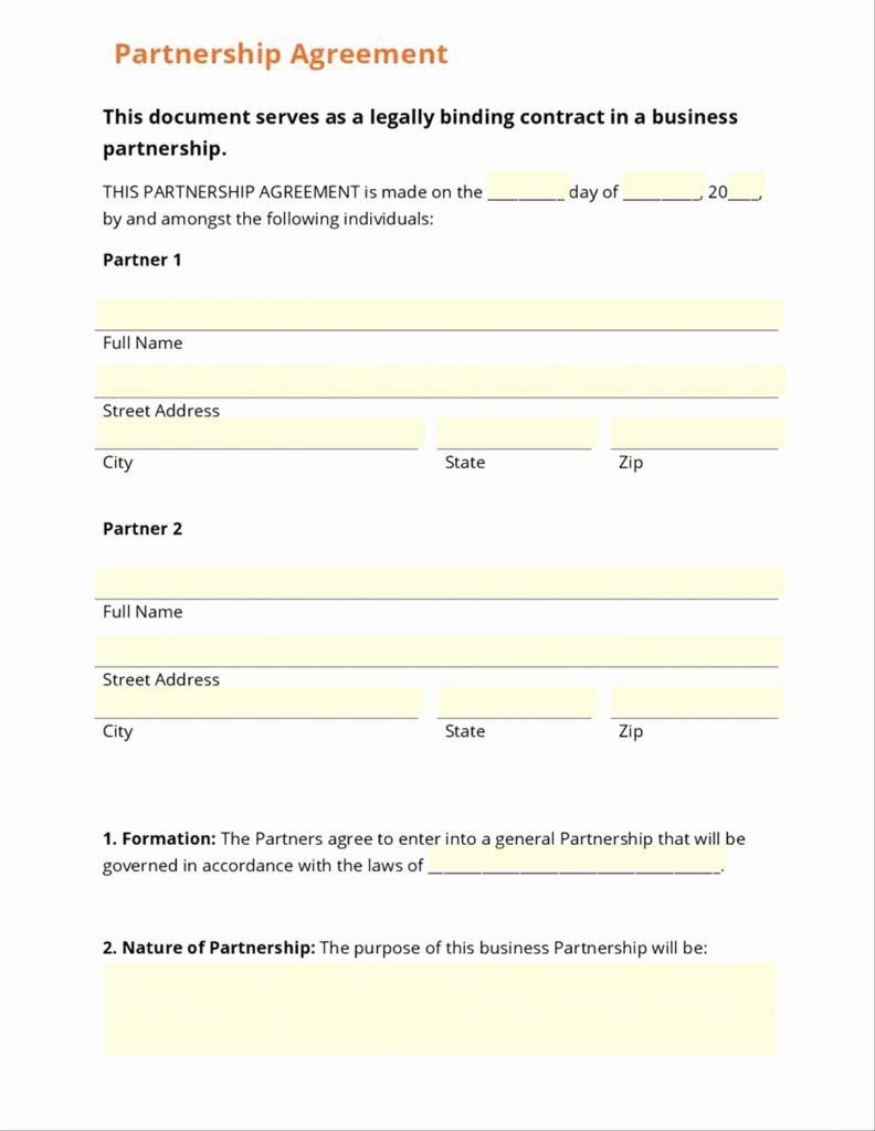 Small Business Partnership Agreement Template New Contract regarding Free Small Business Partnership Agreement Template
