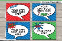 Superhero Theme Food Labels  Place Cards  Party Decorations within Superhero Water Bottle Labels Template