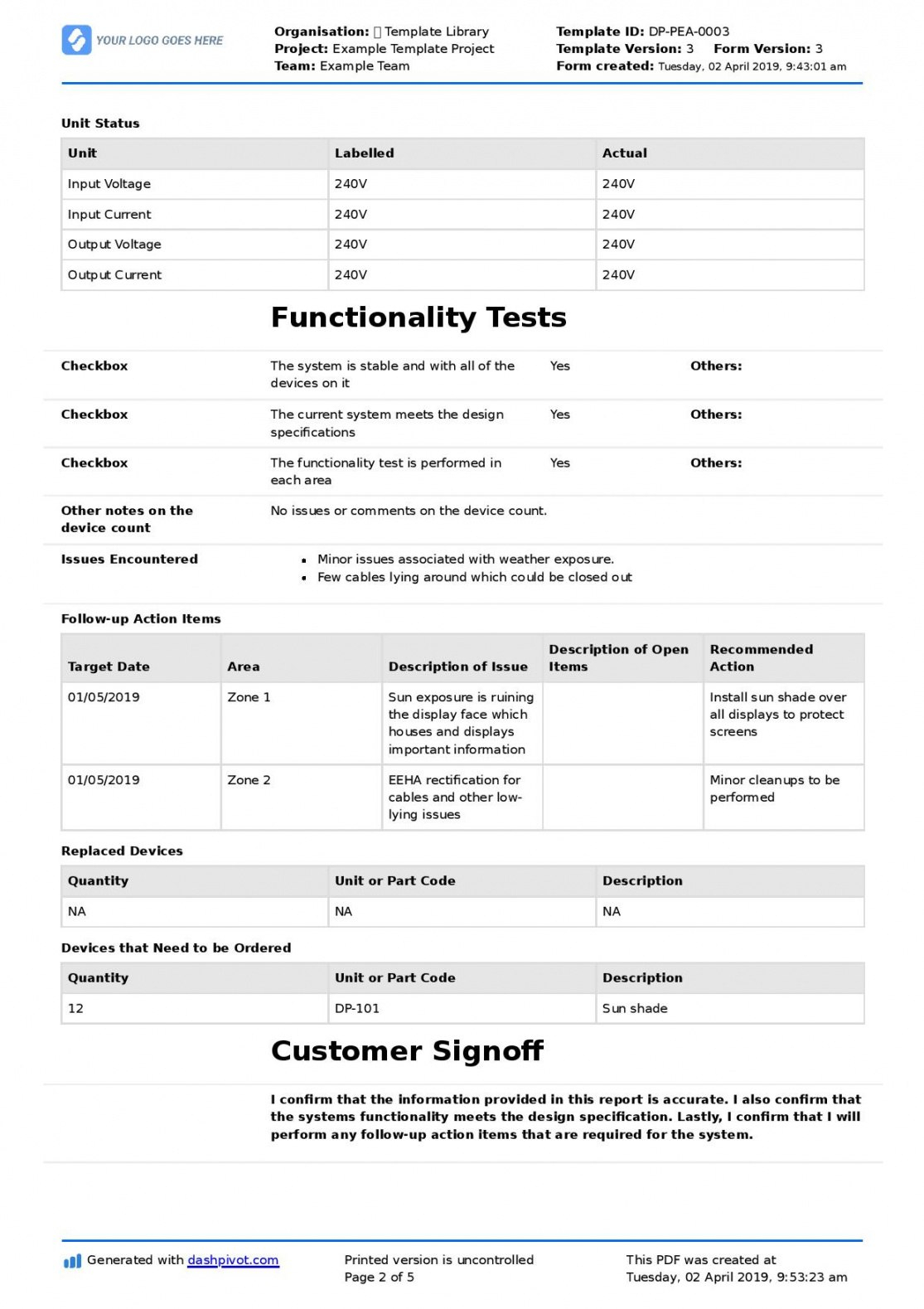 Technical Service Report Template intended for Technical Service Report Template