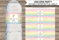 Unicorn Water Bottle Labels Template  Unicorn  Unicorn Water intended for Drink Bottle Label Template