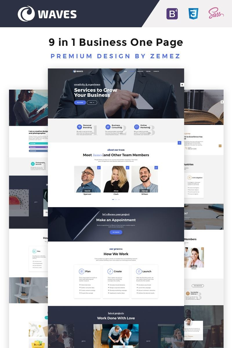 Waves   In  Business One Page Website Template  Ideas  Website in One Page Business Website Template