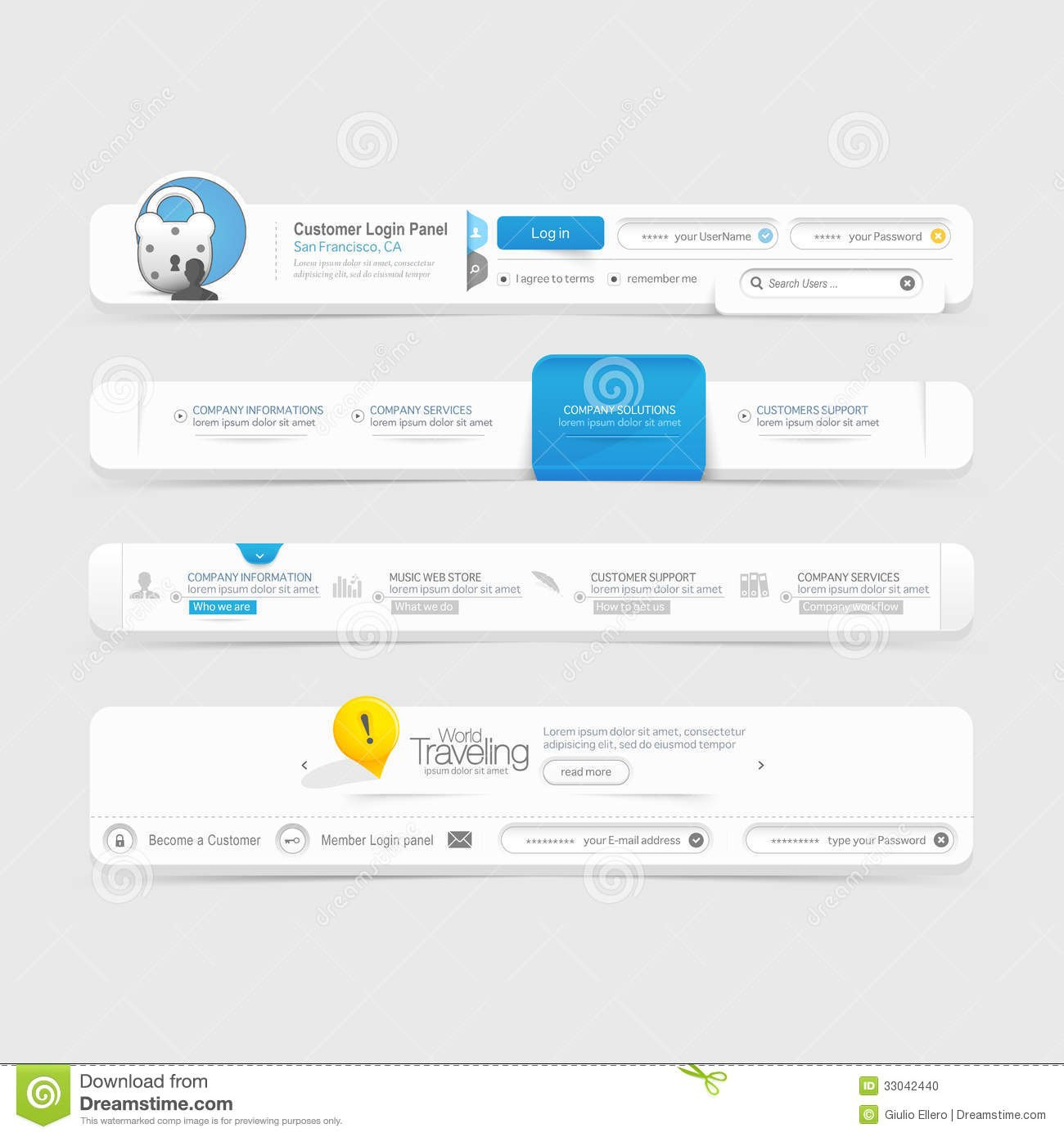 Website Template Design Menu Navigation Elements With Icons Stock with regard to Free Website Menu Design Templates
