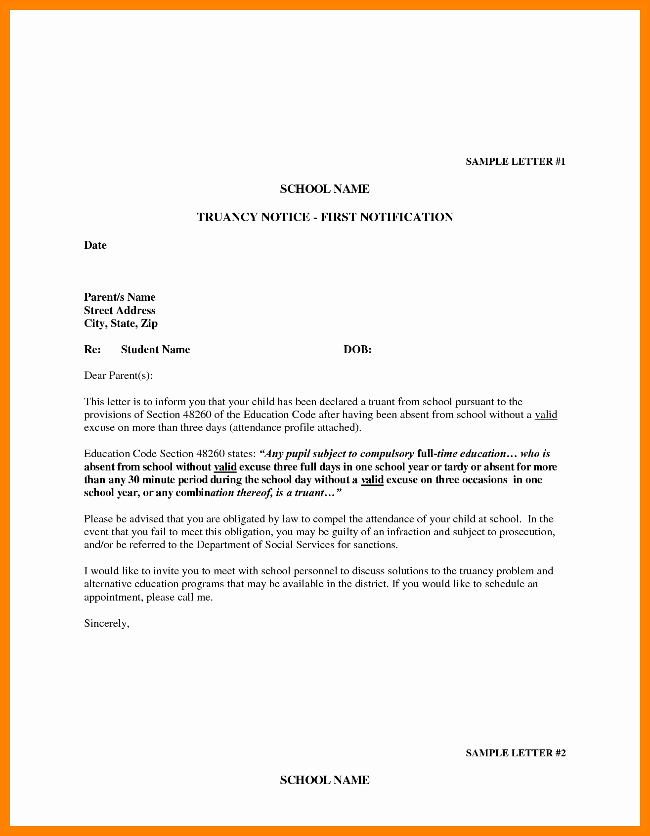 Example Of Absence Letter For Student  Penn Working Papers throughout Truancy Letter Template