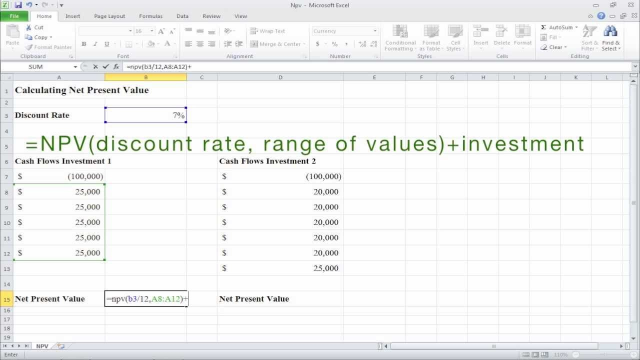 How To Calculate Net Present Value Npv In Excel pertaining to Net Present Value Excel Template
