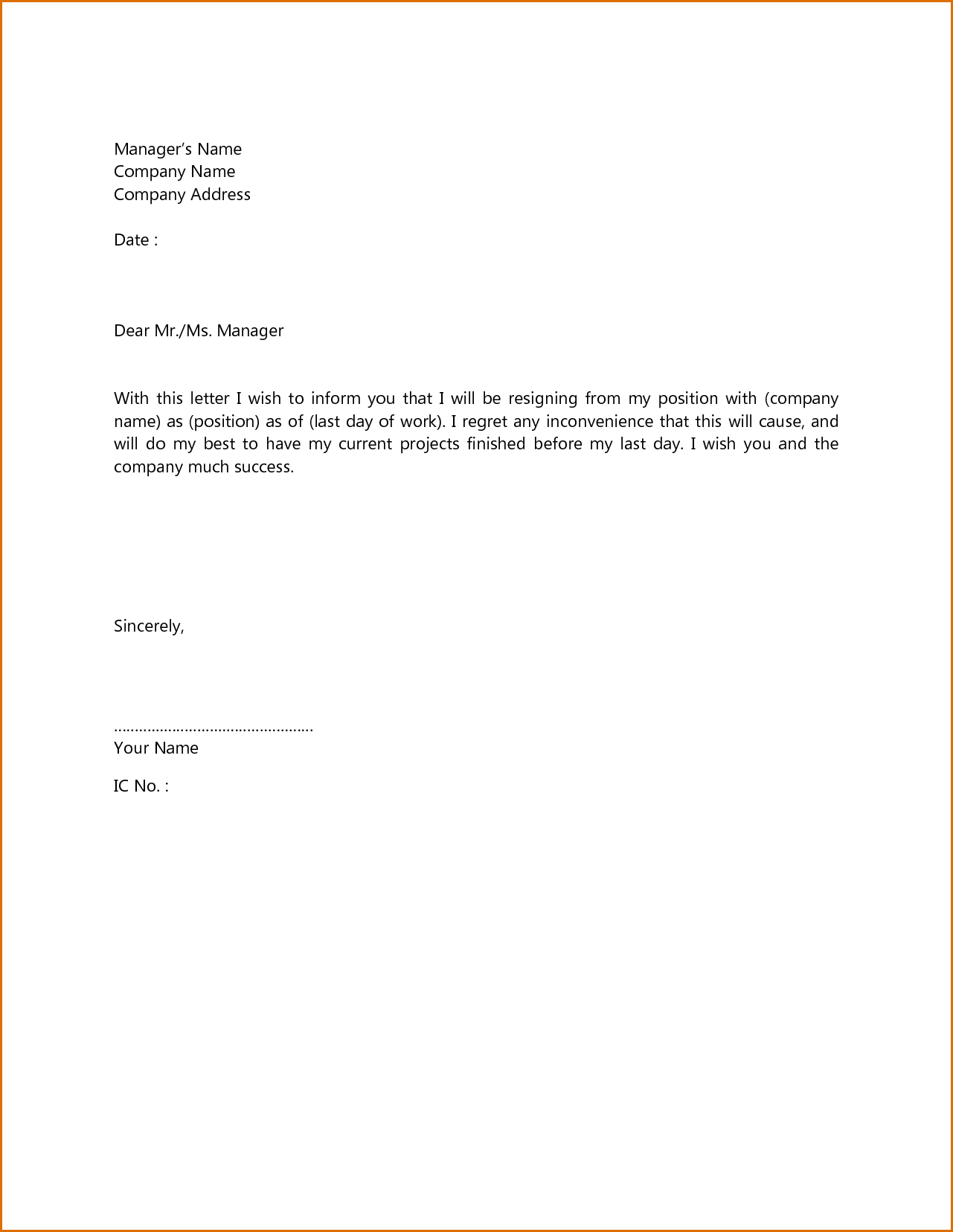 Termination Letter Sample Singapore Formal Resignation Cover Samples inside Template For Resignation Letter Singapore