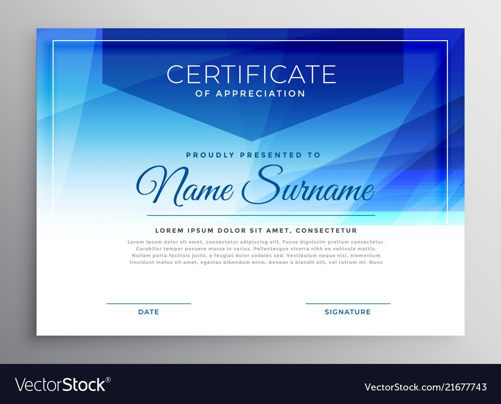 Abstract Blue Award Certificate Design Template Vector Image regarding Award Certificate Design Template