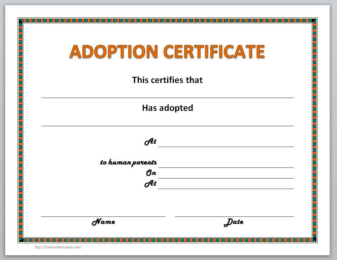 Adoption Certificate Template intended for Child Adoption Certificate Template