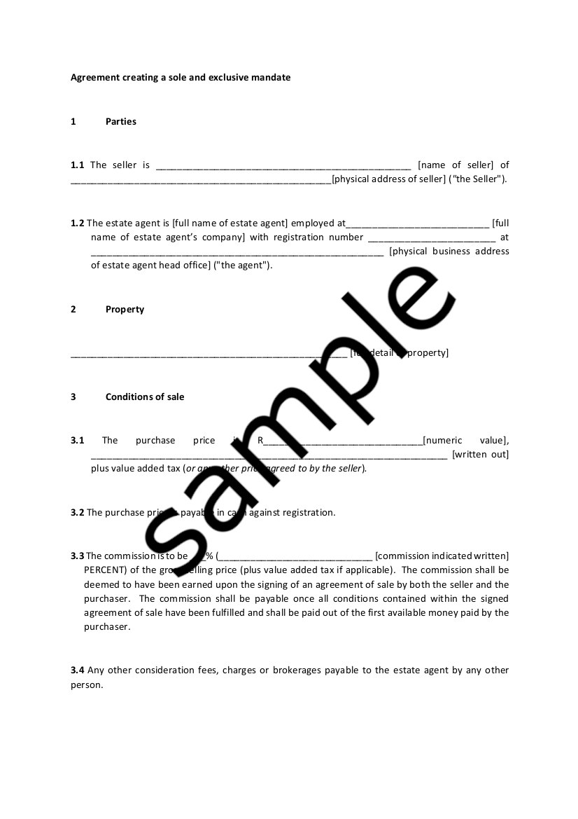 Agreement Creating A Sole And Exclusive Mandate – Legal Templates regarding Sole Mandate Agreement Template