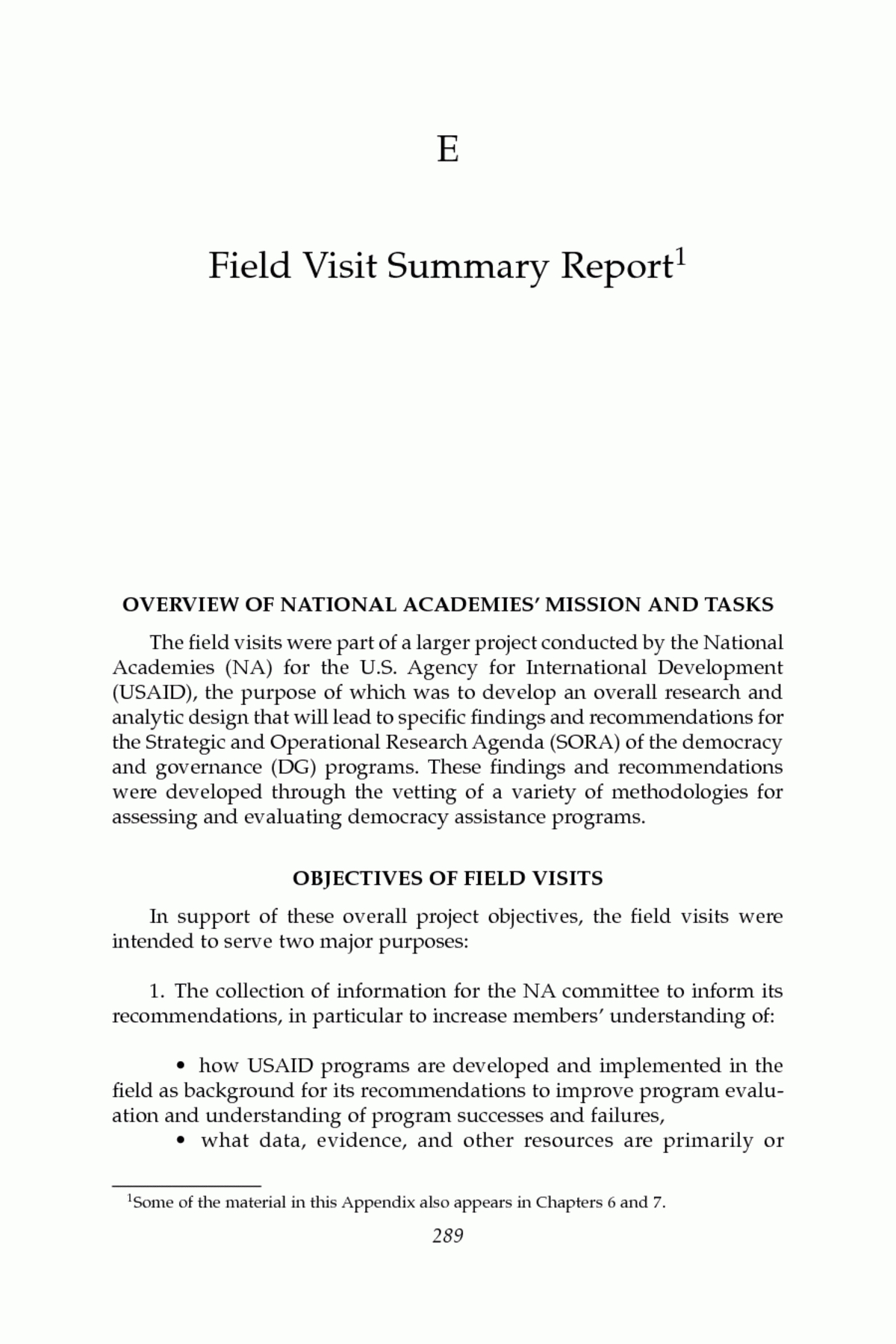 Appendix E Field Visit Summary Report  Improving Democracy with Evaluation Summary Report Template