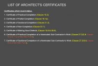 Architect's Certification Under The Pam Contract  Preparedar in Jct Practical Completion Certificate Template