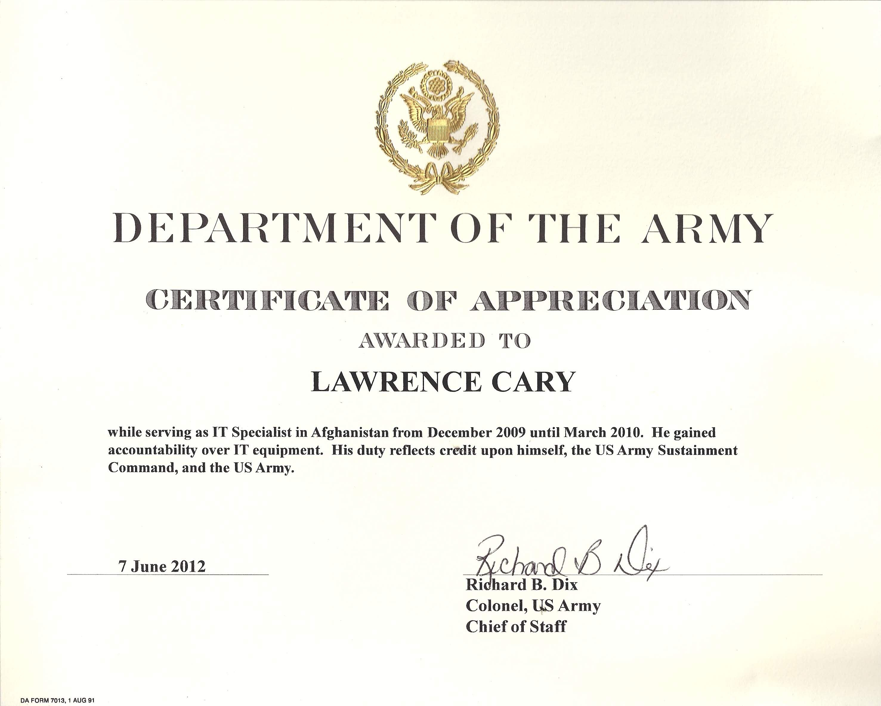 Army Appreciation Certificate Templates  Pdf Docx  Free in Army Certificate Of Appreciation Template
