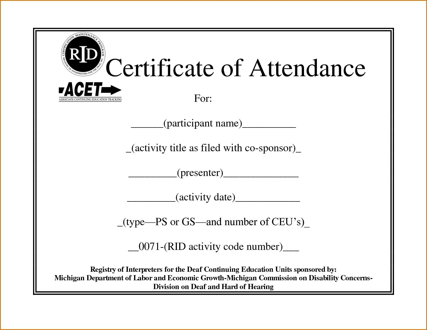 Attendance Certificate Template Word  Certificatetemplateword in Attendance Certificate Template Word