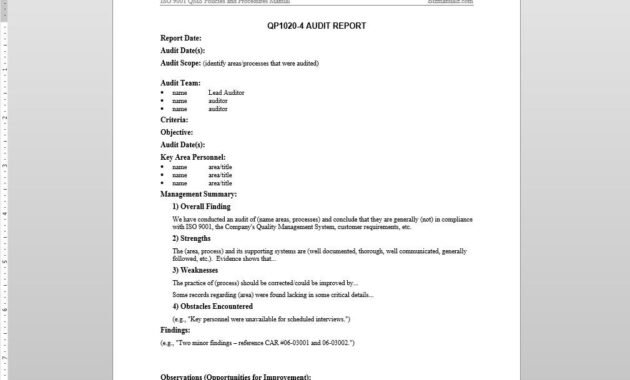 Audit Report Iso Template pertaining to Audit Findings Report Template
