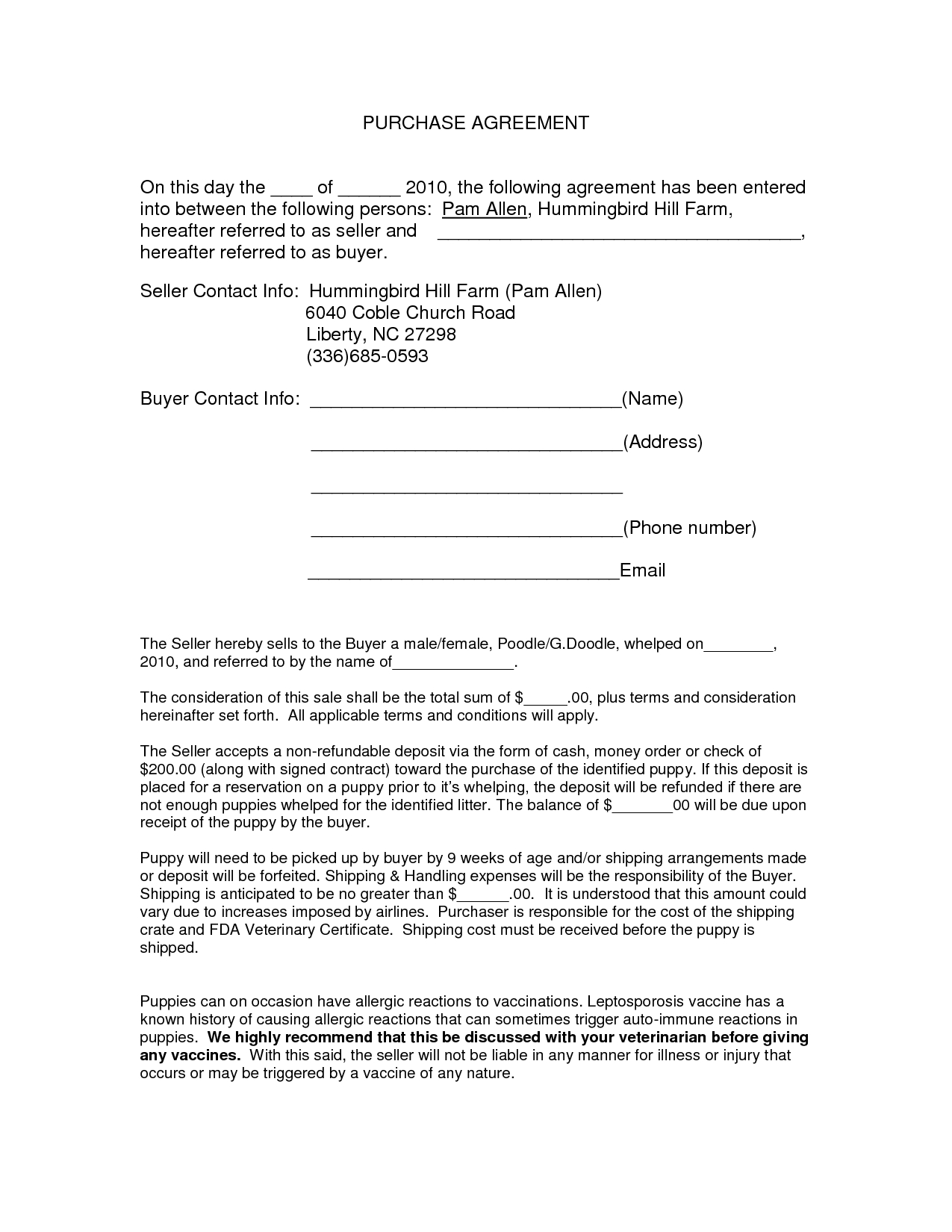 Auto Purchase Agreement Form  Docnyy  Purchase Contract inside Car Purchase Agreement Template