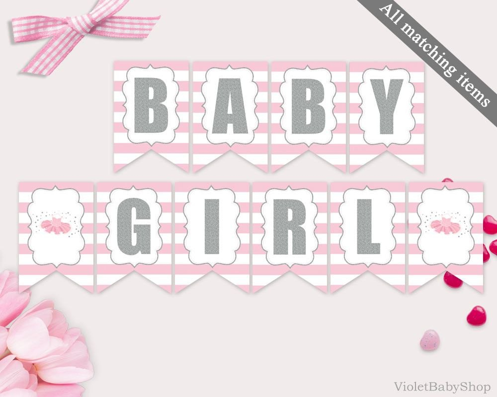 Baby Shower Banner Template Printable Tutu Excited Banner Silver And intended for Baby Shower Banner Template