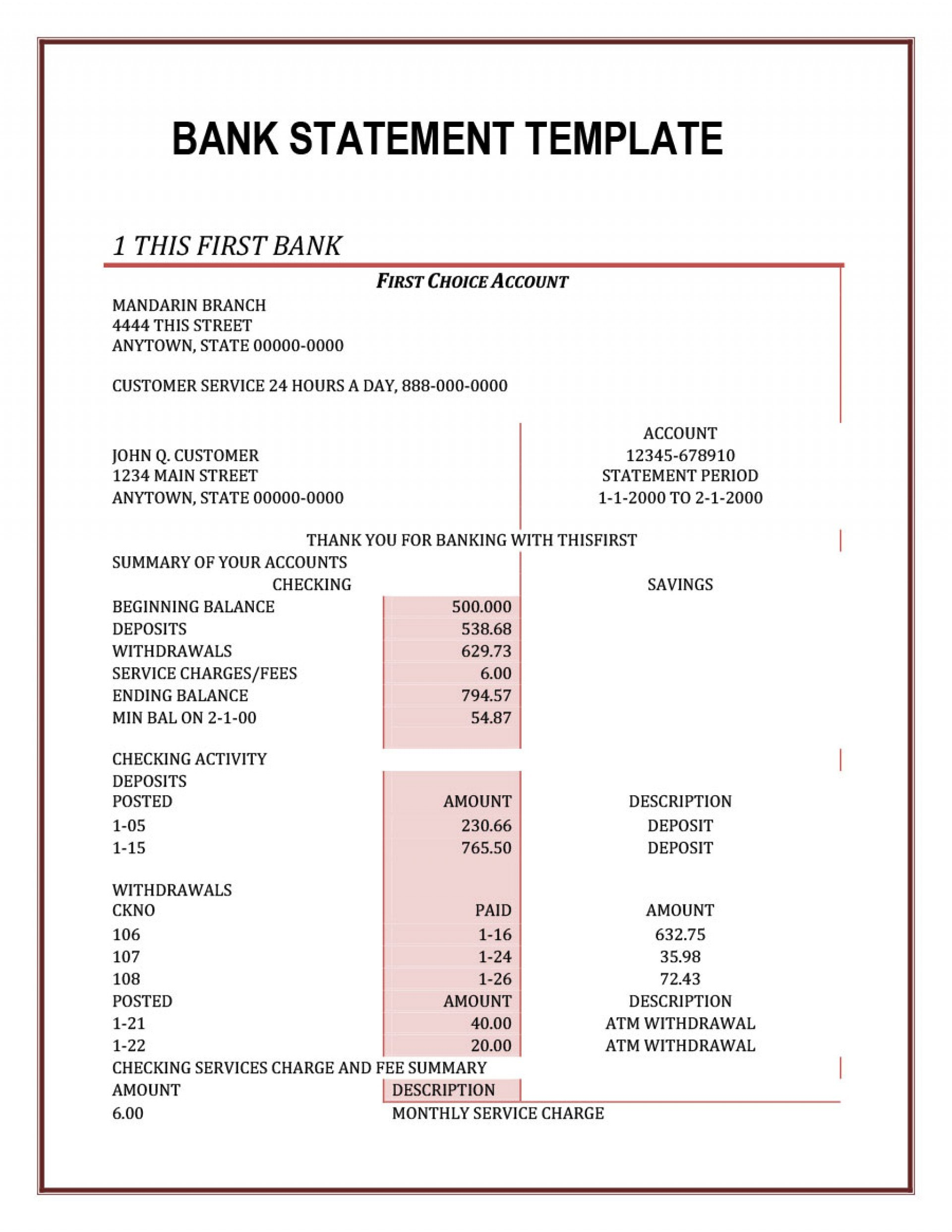 Bank Statement Template Download Free Phenomenal Ideas Of Baroda within Blank Bank Statement Template Download