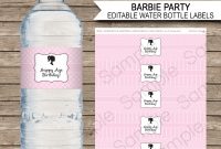 Barbie Party Water Bottle Labels  Editable Template pertaining to Minnie Mouse Water Bottle Labels Template
