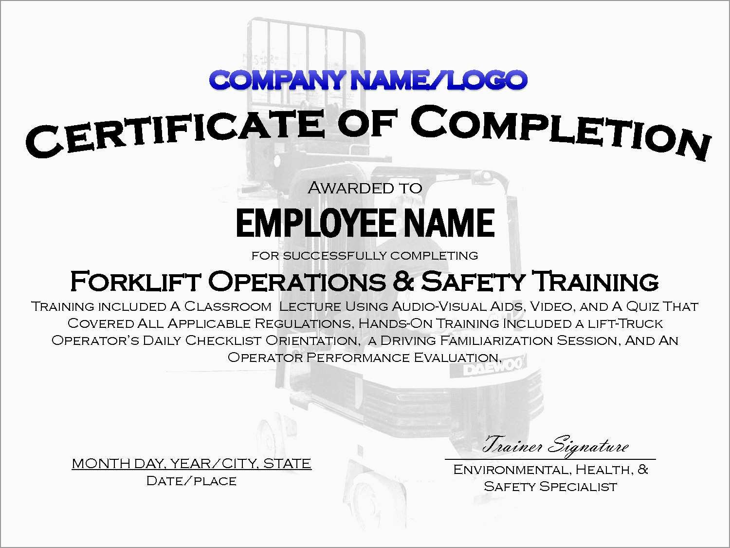 Beautiful Forklift Certification Card Template Free  Best Of Template with regard to Forklift Certification Card Template