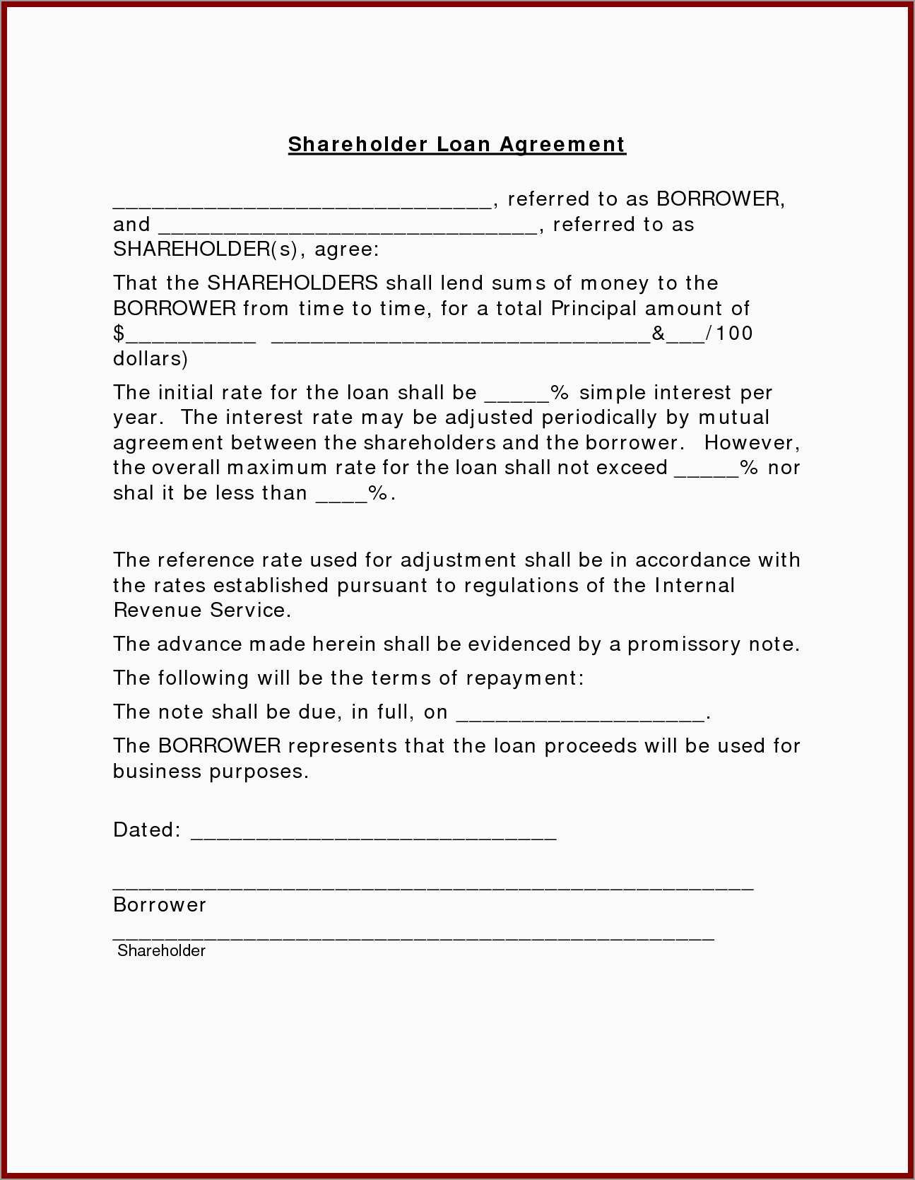 Beautiful Simple Loan Agreement Template Free  Best Of Template pertaining to Free Shareholder Loan Agreement Template