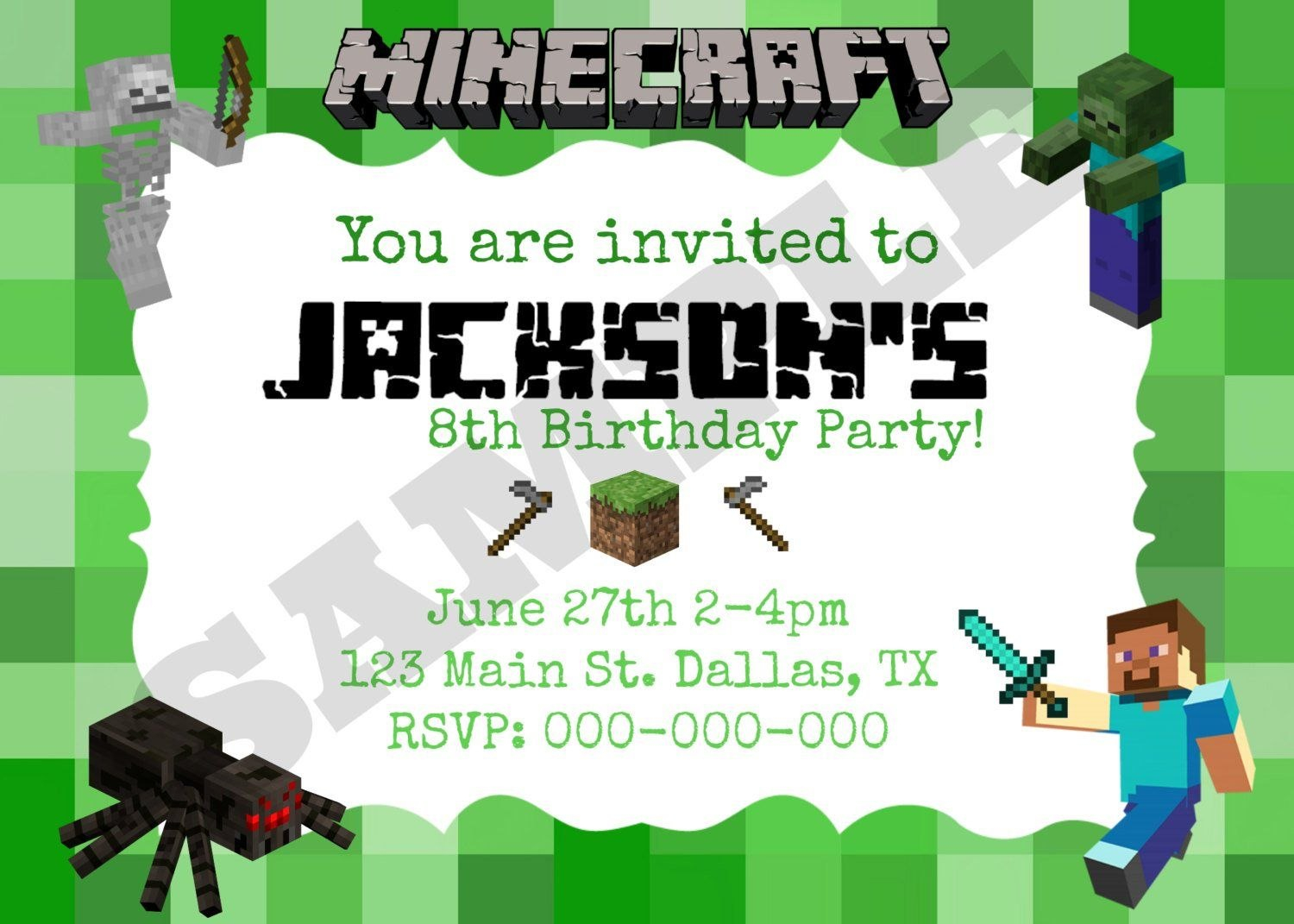 Best Images Of Minecraft Party Invitation Printable Template inside Minecraft Birthday Card Template
