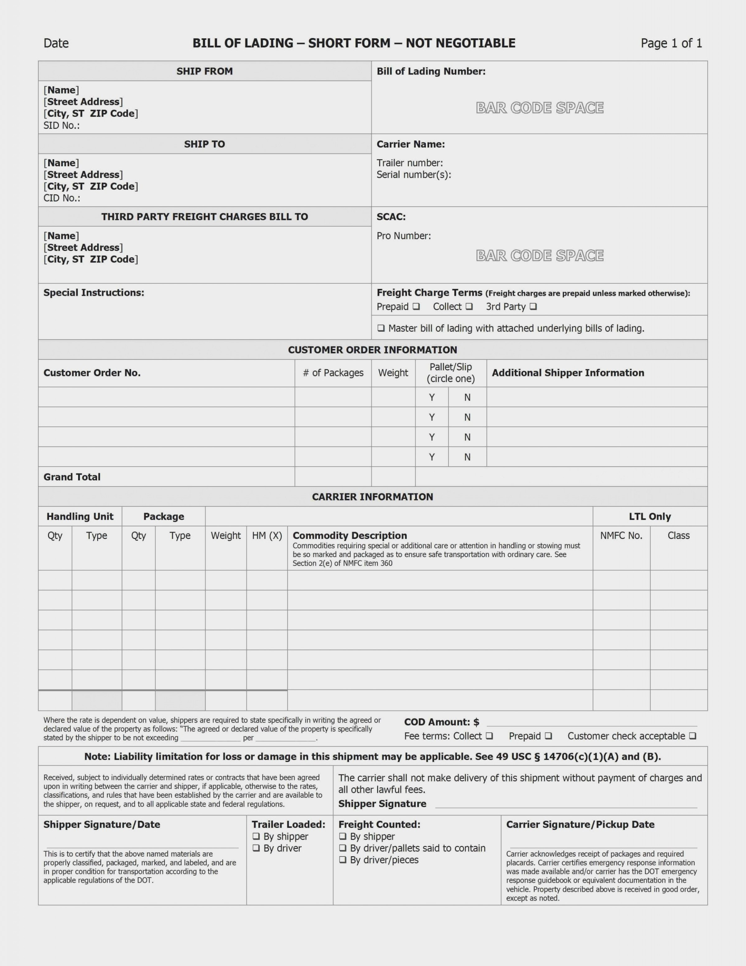Bill Of Lading Form Will Be A  The Invoice And Resume Template within Fedex Label Template Word