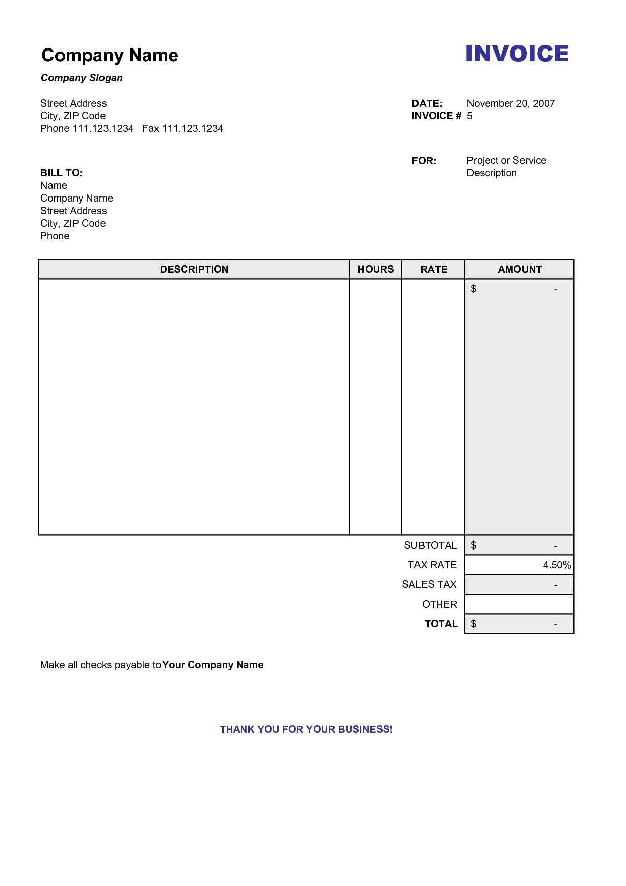 Blank Billing Invoice  Scope Of Work Template  Organization throughout Free Bill Invoice Template Printable