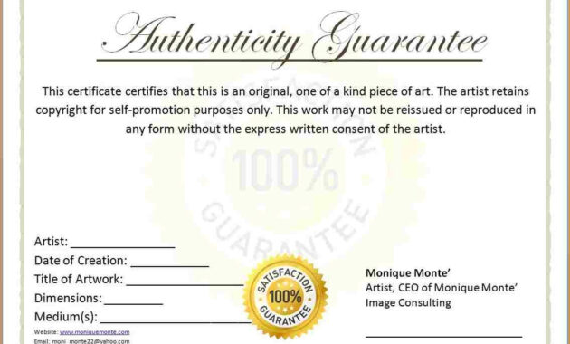 Blank Certificates Of Authenticity Templates  Dtemplates intended for Certificate Of Authenticity Template