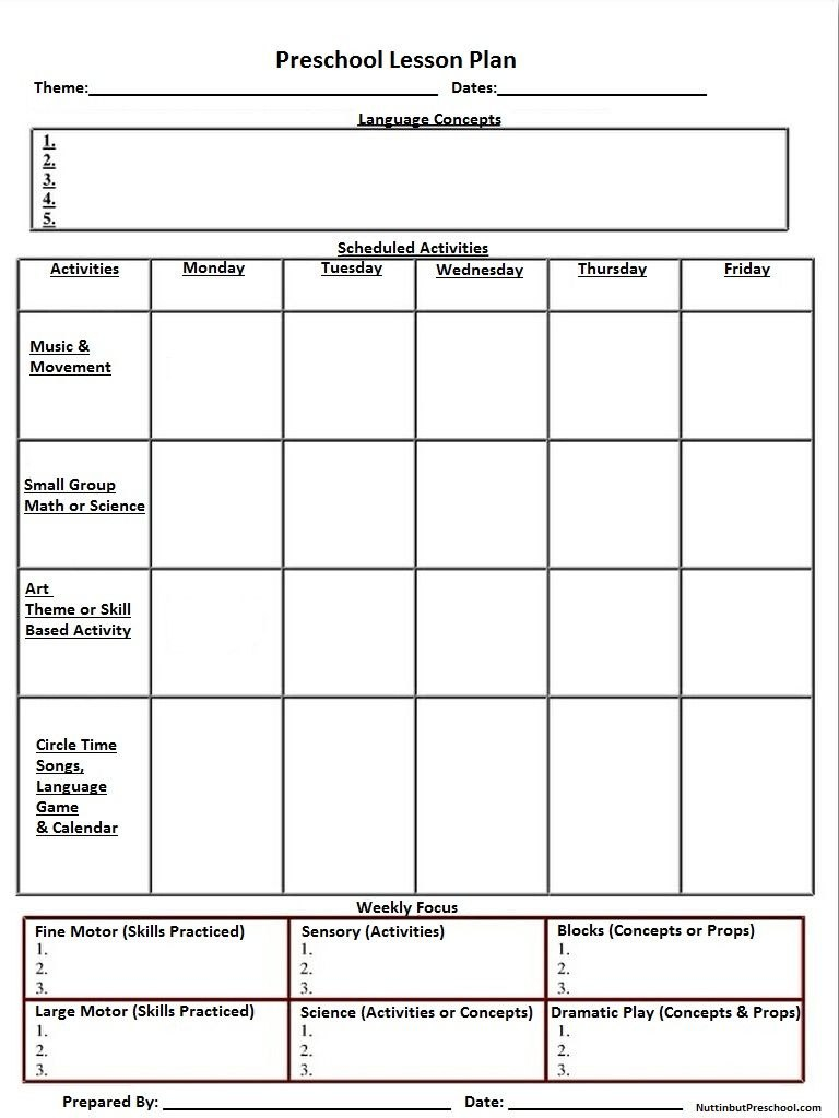 Blank Preschool Weekly Lesson Plan Template   My Printable with Blank Preschool Lesson Plan Template