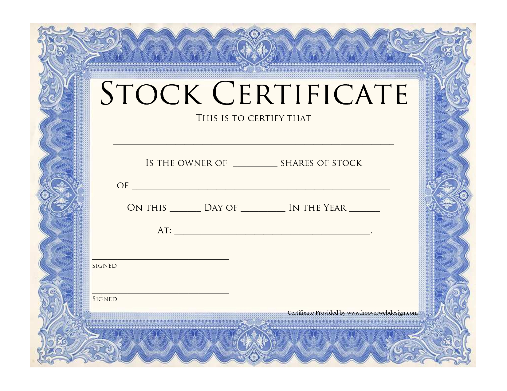 Blank Stock Certificate Template  Printable Stock Certificates regarding Blank Share Certificate Template Free
