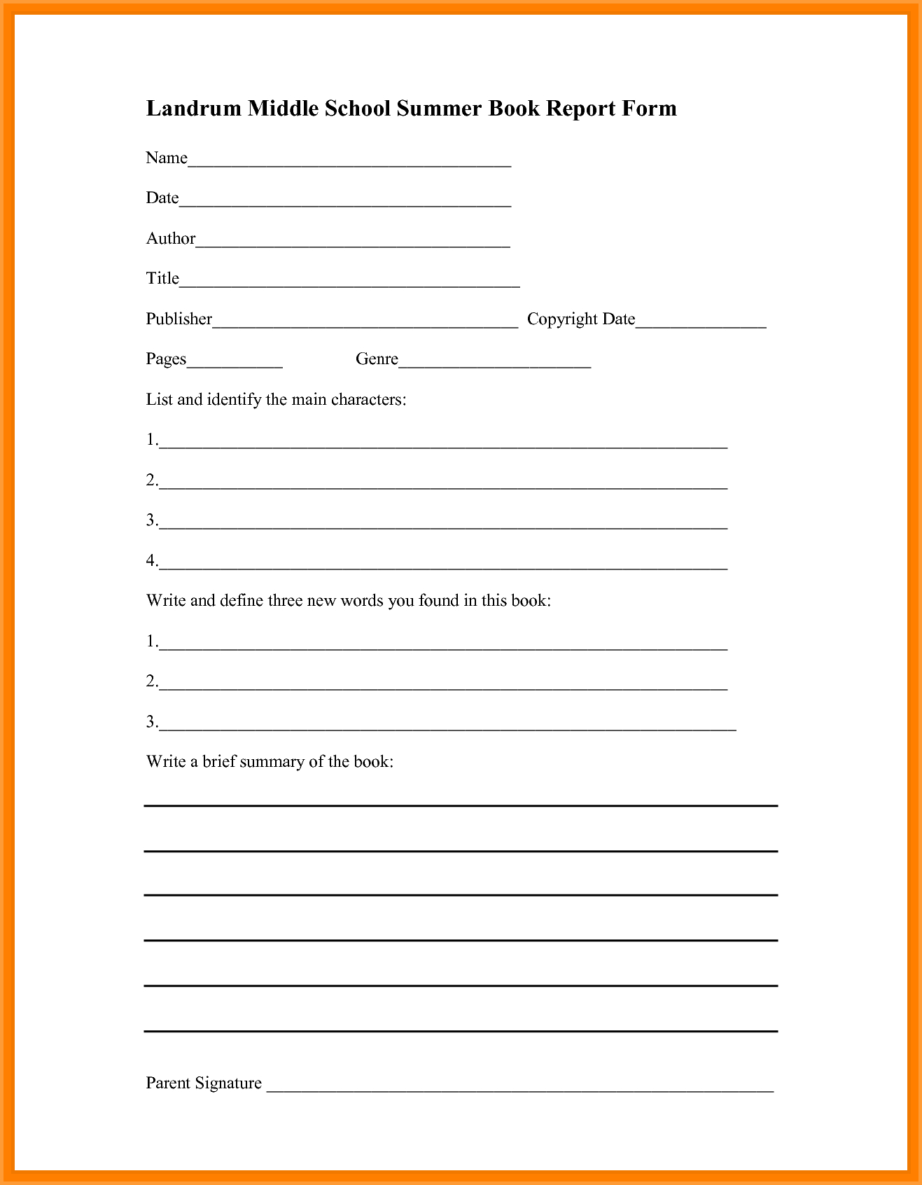 Book Report Template Middle School  Types Of Letter in Middle School Book Report Template