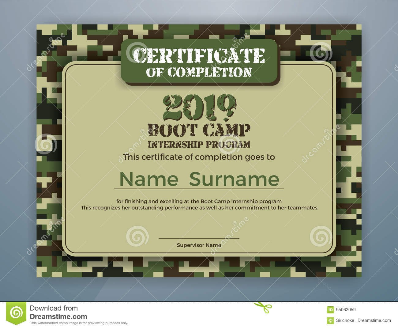 Boot Camp Internship Program Certificate Template Stock Vector with Boot Camp Certificate Template