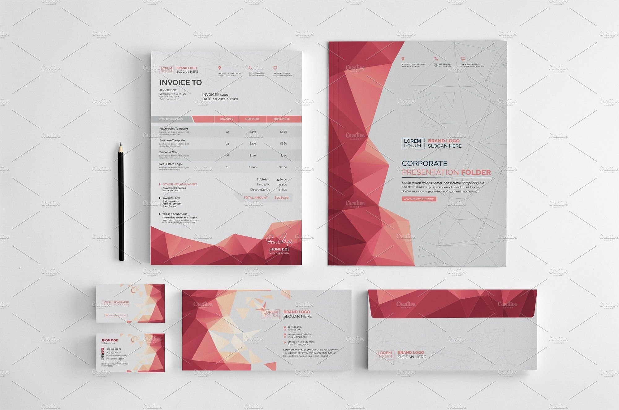 Branding Stationery Set A Collection Of Brandingidentity Templates with regard to Business Card Letterhead Envelope Template