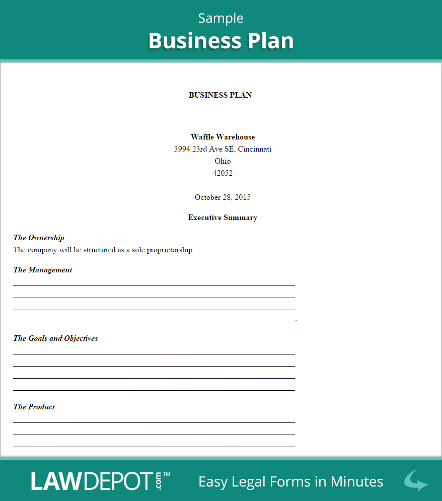 Business Plan Template Us  Lawdepot for Partner Business Plan Template
