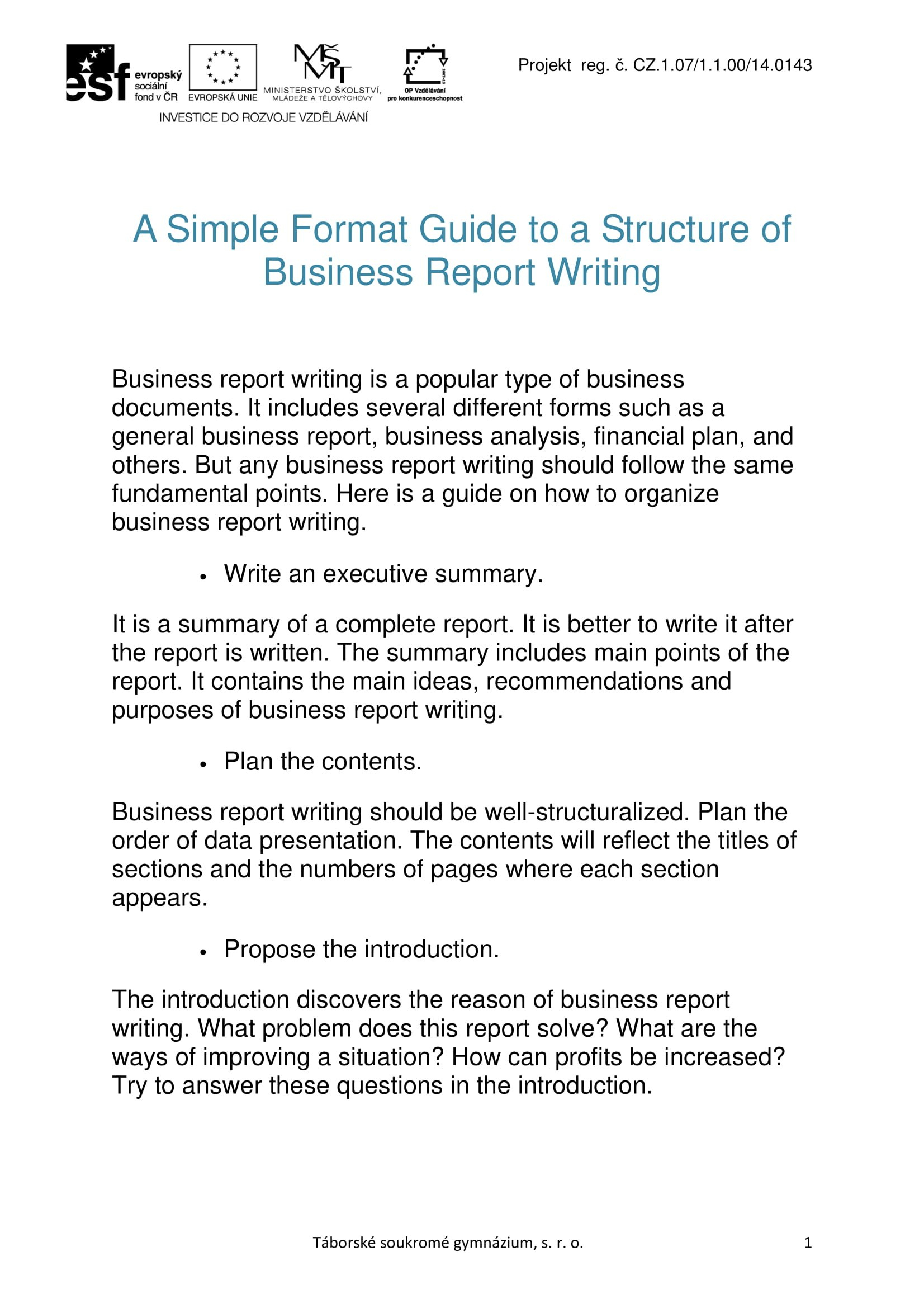 Business Report Examples  Pdf Word  Examples with Simple Business Report Template