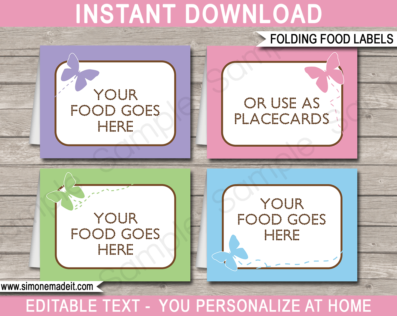 Butterfly Party Food Labels  Place Cards  Printable  Editable with Butterfly Labels Templates